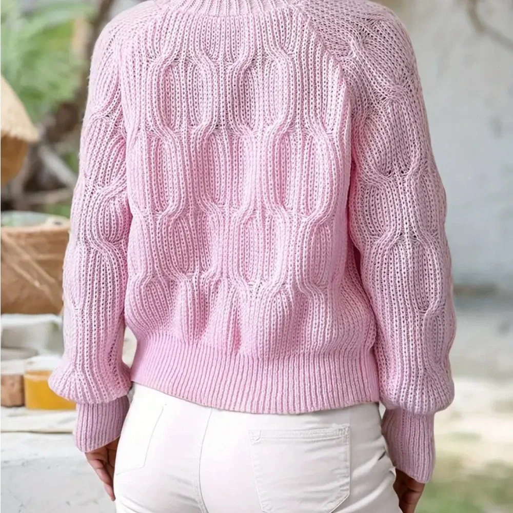 New Cardigan Pink Knitted Women's Sweater with Bow Details - Picture 6 of 6